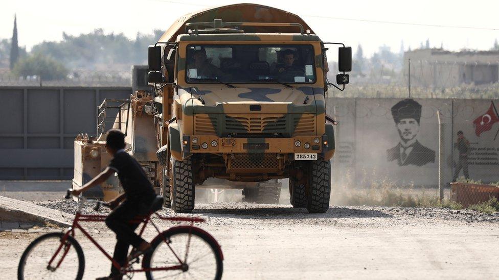 Turkish forces in Akcakale, returning from northern Syria