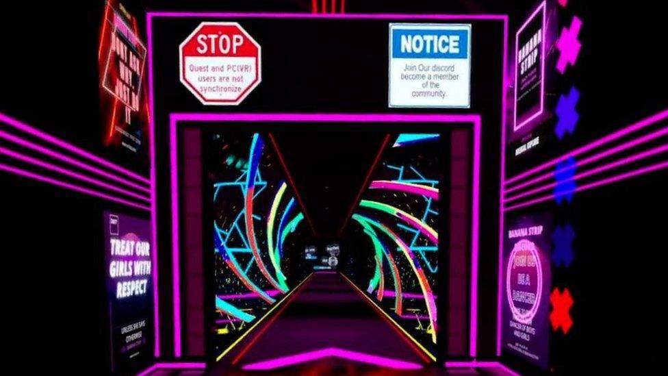 The entrance to the virtual reality strip club