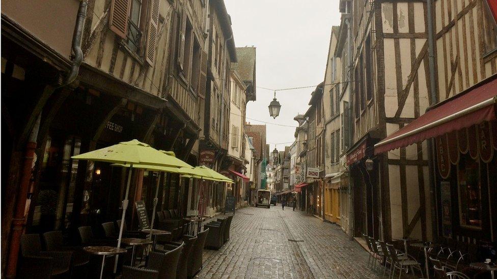 A cobbled street in Troyes