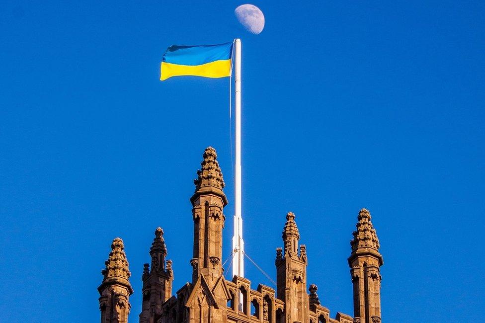 Flag flying from church