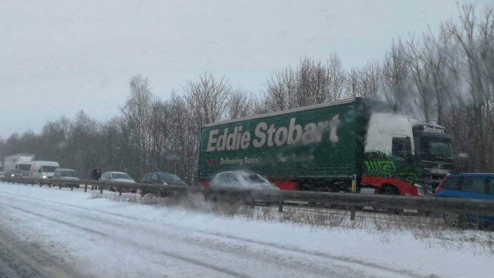 Lorries stuck on the Ross on Wye Road near Monmouth