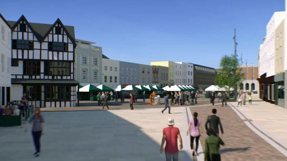 A computer generated image of what High Town in Hereford will look like after regeneration