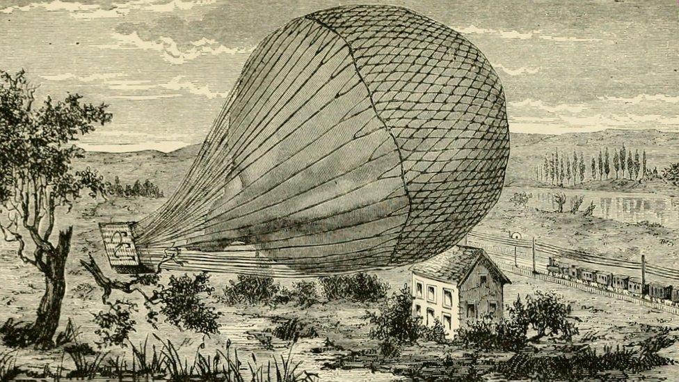 Wreck of the 'Geant', a print showing a hot air balloon on it's side in a field