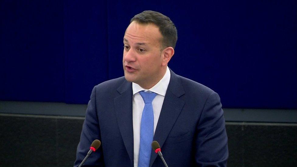 Leo Varadkar addressing the European Parliament in Brussels