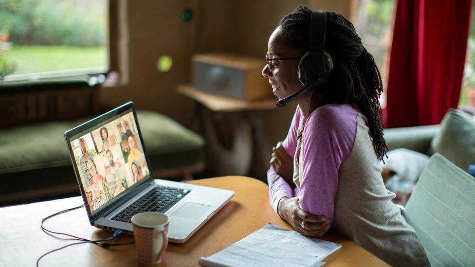 Woman on a video call, working from home