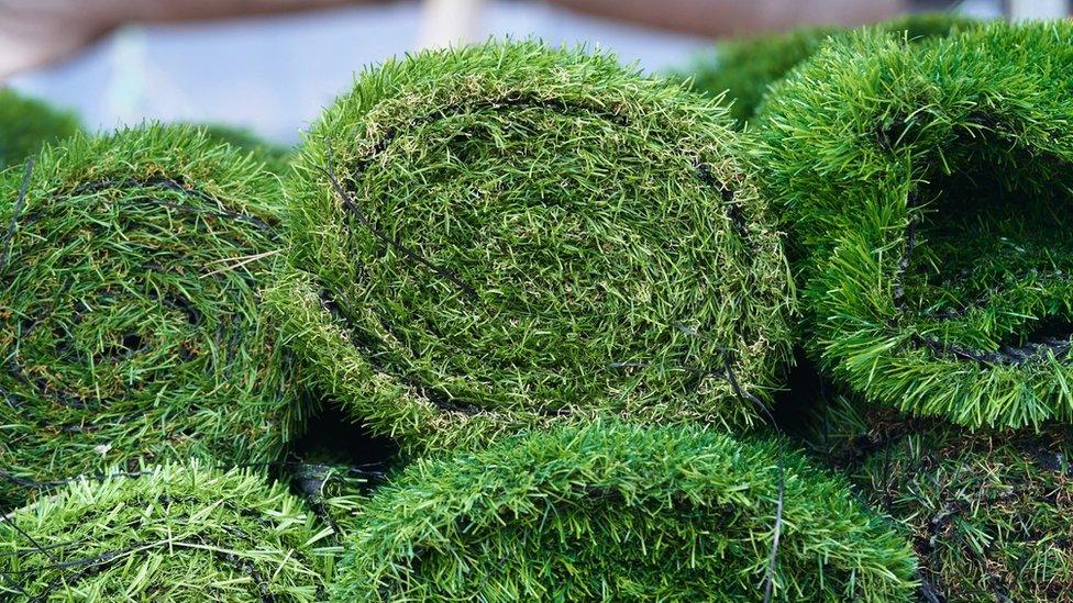 Artificial grass rolled up