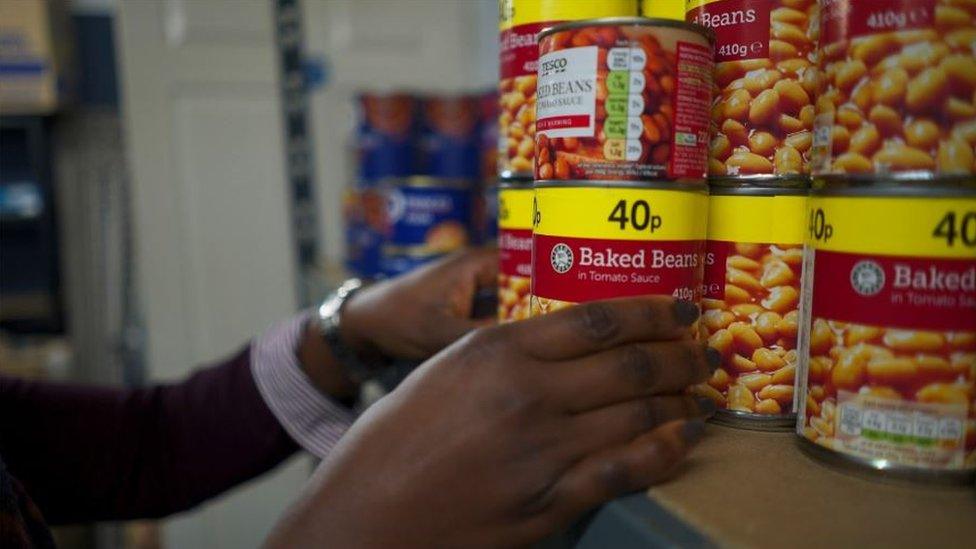 Baked beans on a shelf