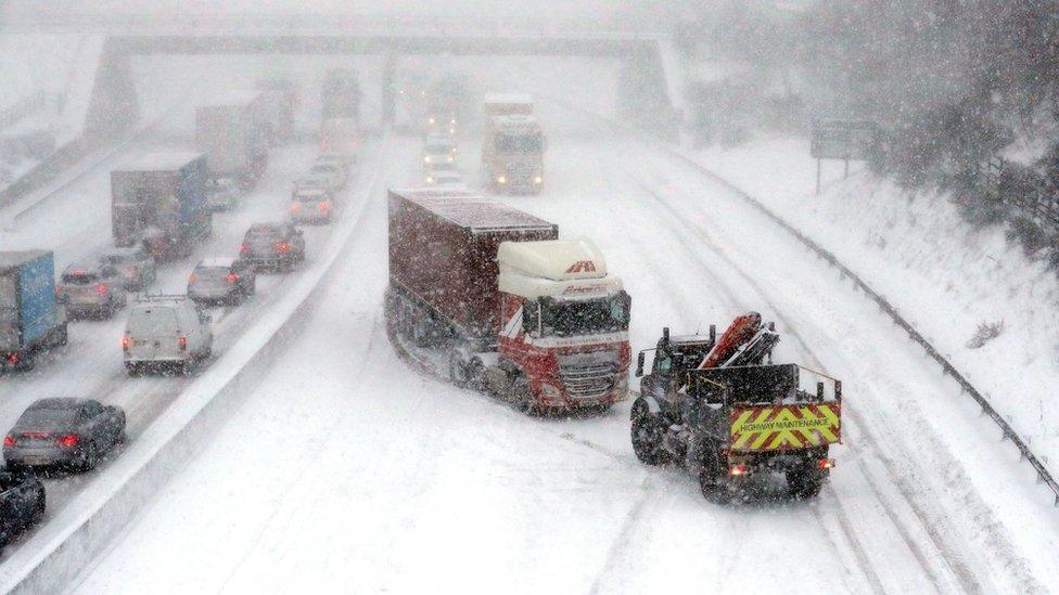 Lorry stuck in snow