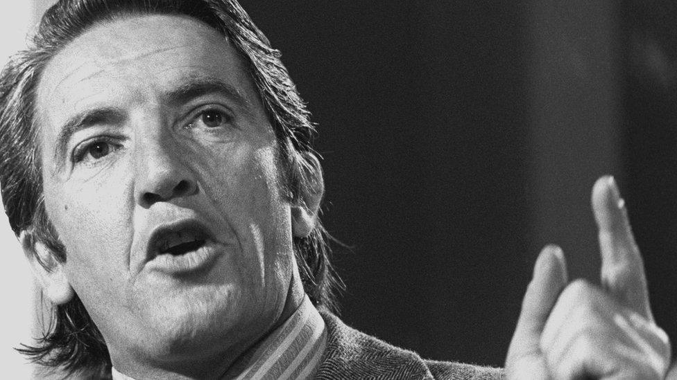 Dennis Skinner MP for Bolsover, during his speech in the debate on housing at the Labour Party Conference in Blackpool when he slammed Labour leaders for "retreat and betrayal" over the Clay Cross Council affair. Pic from 1975