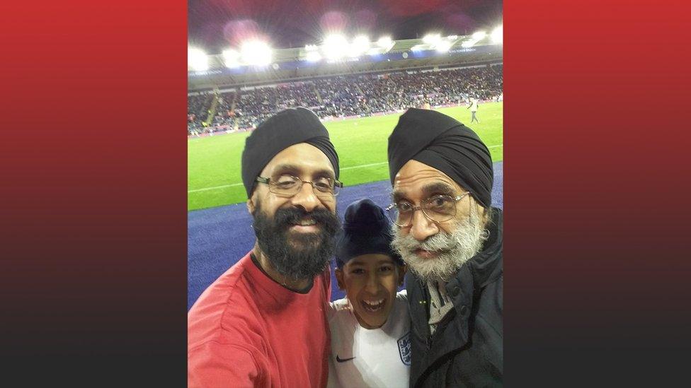 balraj, balraj's dad and granddad at football match