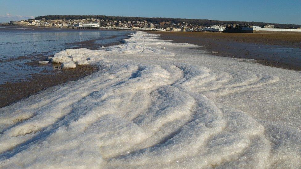 A frozen sea front at Weston-super-mare