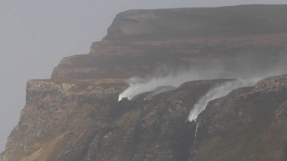 Waterfall being blown backwards