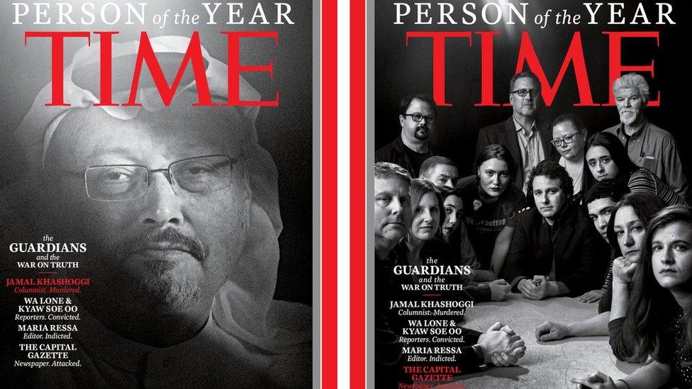 Time covers featuring Jamal Khashoggi and staff from the Capital Gazette