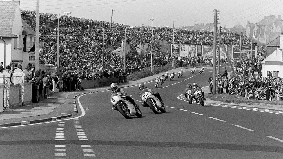 Big crowds watch riders racing in the North West 200