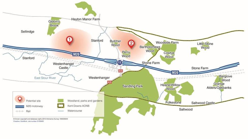 Map of the proposed lorry parks