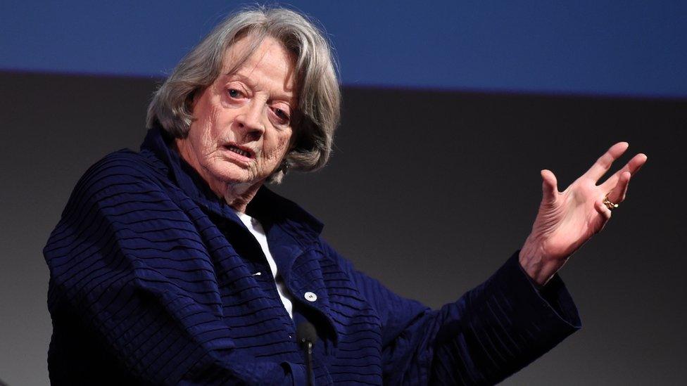 Maggie Smith speaks on stage