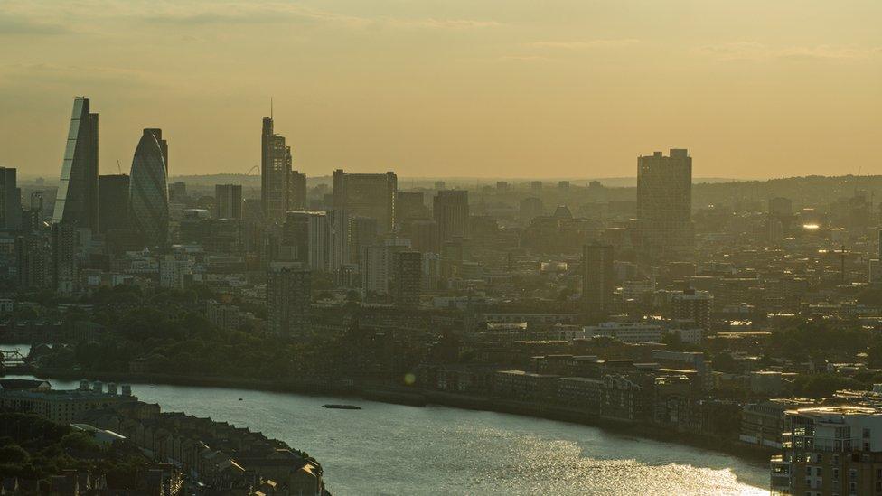 Hazy London skyline