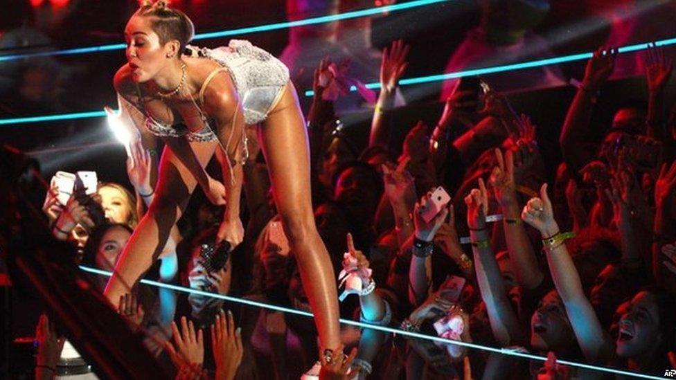 Miley Cyrus "twerking" at the MTV Video Music Awards in 2013