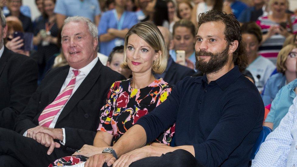 Jamie Dornan with his sister Jessica and his father Jim