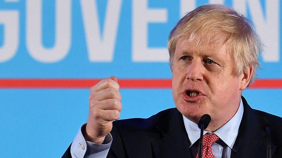 Close up of Boris Johnson delivering speech at QE2 centre in central London