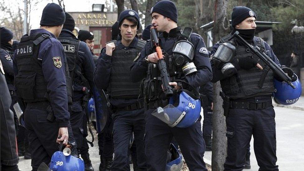 Turkish police outside Ankara University, 8 Feb 17