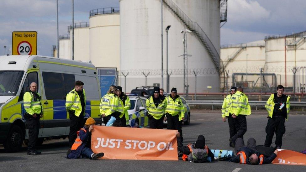 Protestors earlier in April at the site