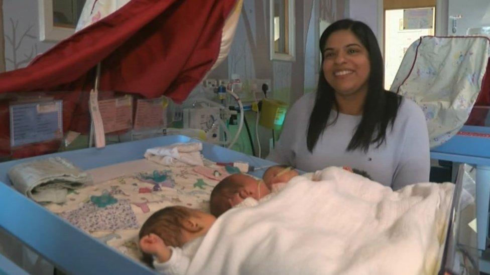 Sandeep Kaur with her triplets