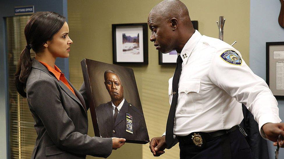 Melissa Fumero as Amy Santiago, Andre Braugher as Capt. Ray Holt