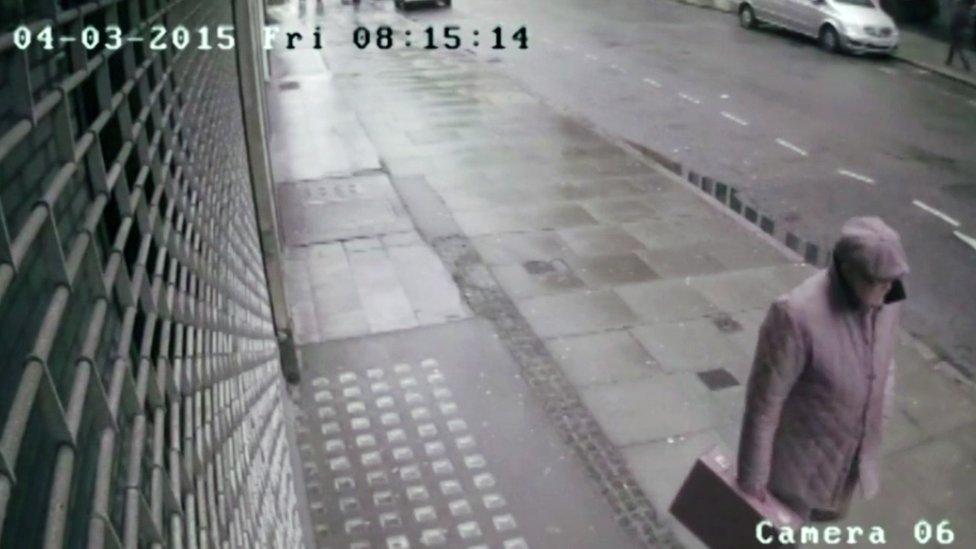 Still image taken from CCTV footage of John (Kenny) Collins walking past Tobi Gem Setting in Hatton Garden on 3 April 2015