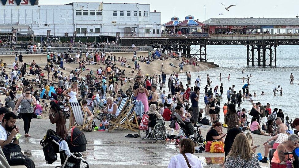 Crowds on beach in Blackpool