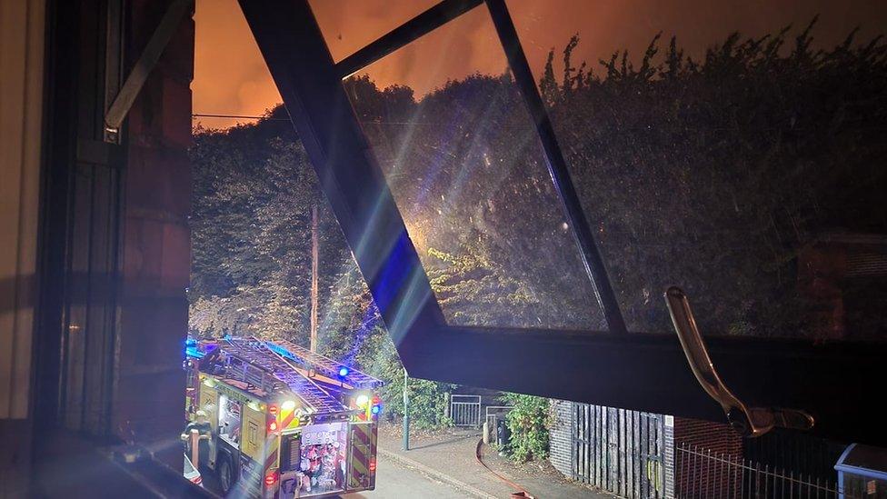 Fire engine seen from a window in Sneinton