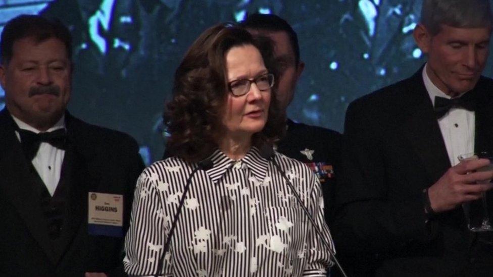 Image taken from footage of Gina Haspel, Deputy Director of the CIA, speaking at the 2017 William J. Donovan Award® Dinner organised by the Office of Strategic Services (OSS) Society, October 2017.