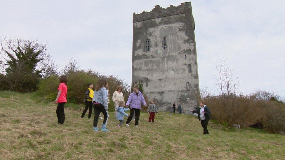 Families playing in the castle