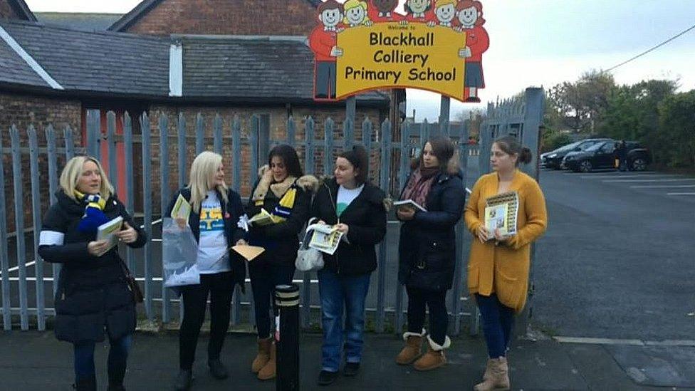 Teaching assistants picket line in Blackhall near Peterlee