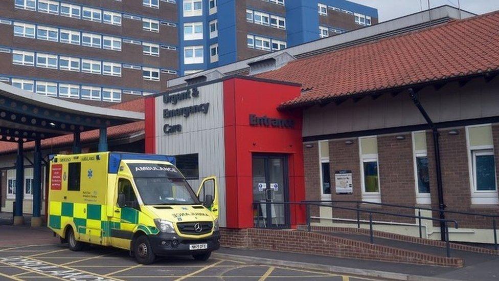 Ambulances outside A&E at the University Hospital of North Tees