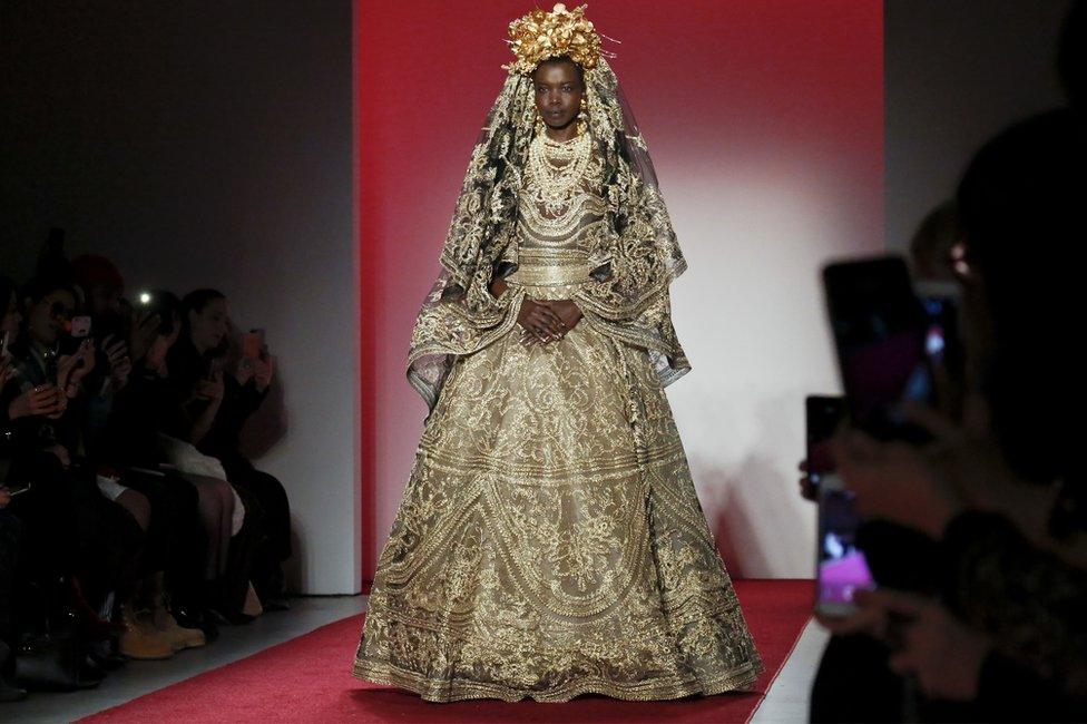 South Sudanese model Nykhor Paul hits the red carpet at the New York Fashion Week - Tuesday 14 February 2017