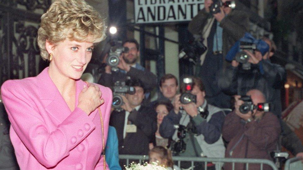 Diana, Princess of Wales having her photo taken by paparazzi