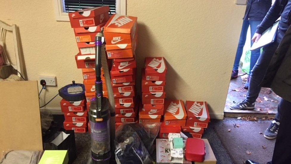 Boxes of fake Nike trainers were found