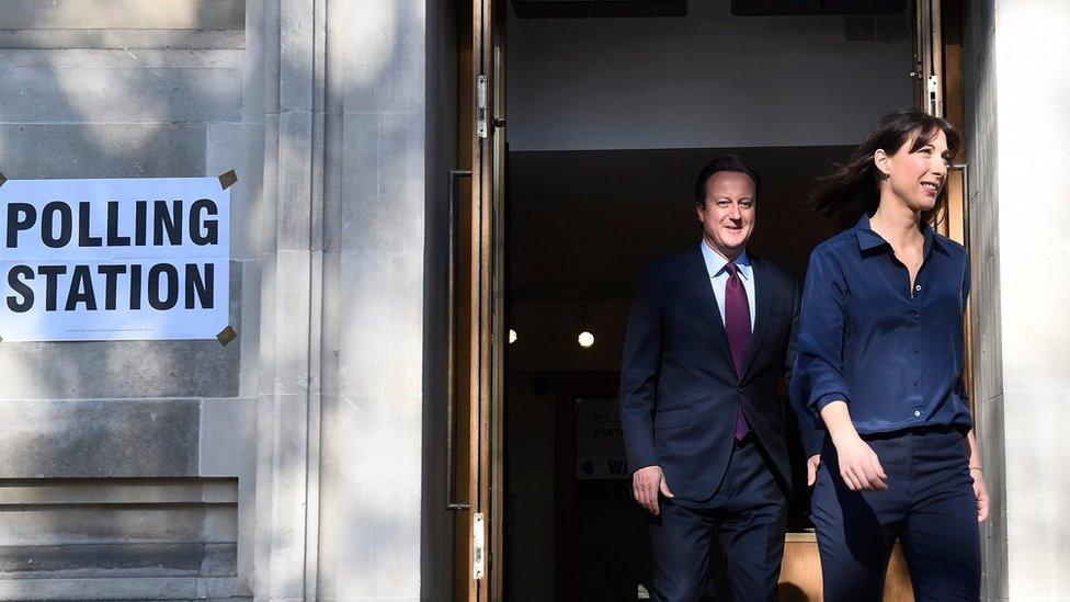 David Cameron and Samantha Cameron after voting