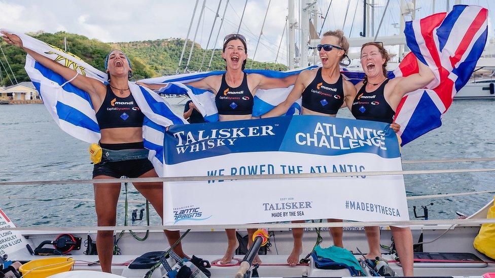 The Bristol Gulls at the finish line in Antigua