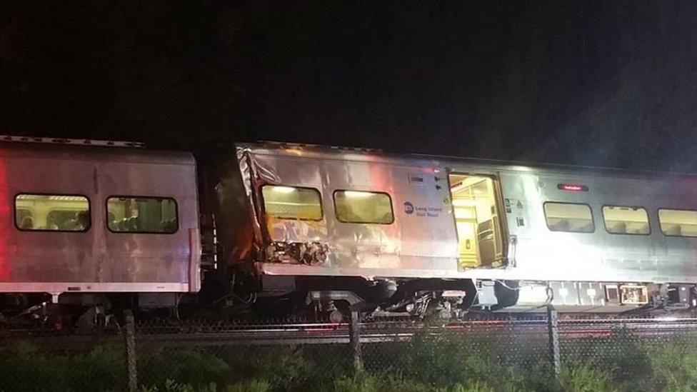 Derailed passenger train near New Hyde Par, New York. Photo: 8 October 2016