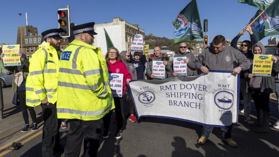 P&O workers in Dover protest their sacking