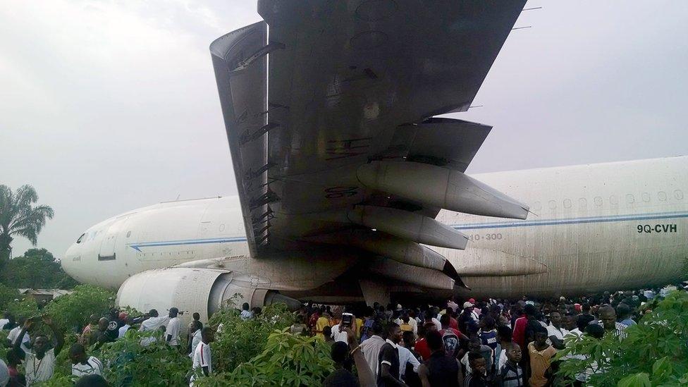 A plane in DR Congo which overshot the runway