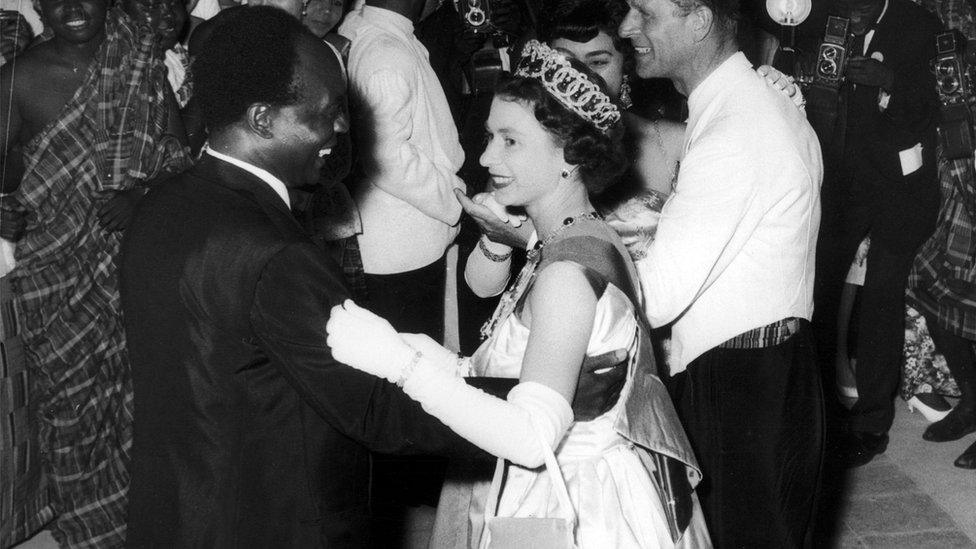 Queen Elizabeth II dancing with President Kwame Nkrumah of Ghana in 1961