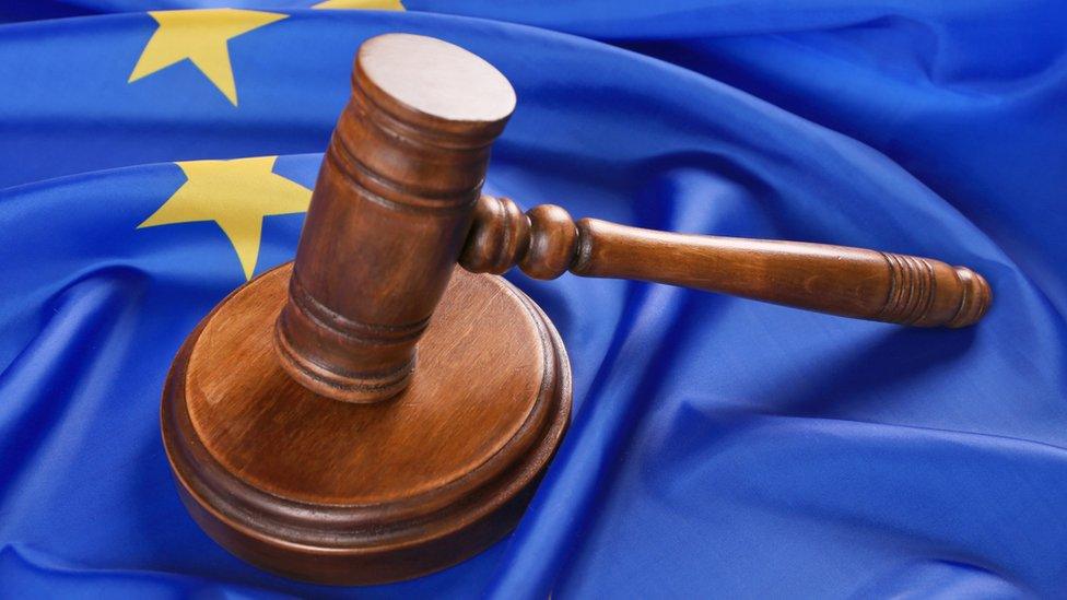 gavel on European Union flag