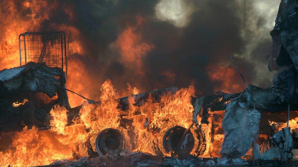 A torched truck near Pretoria, South Africa