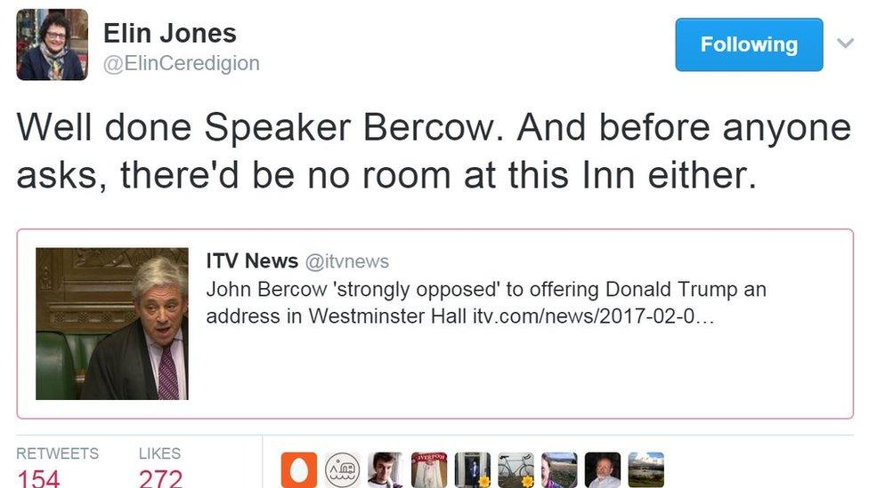 Elin Jones' tweet on Trump