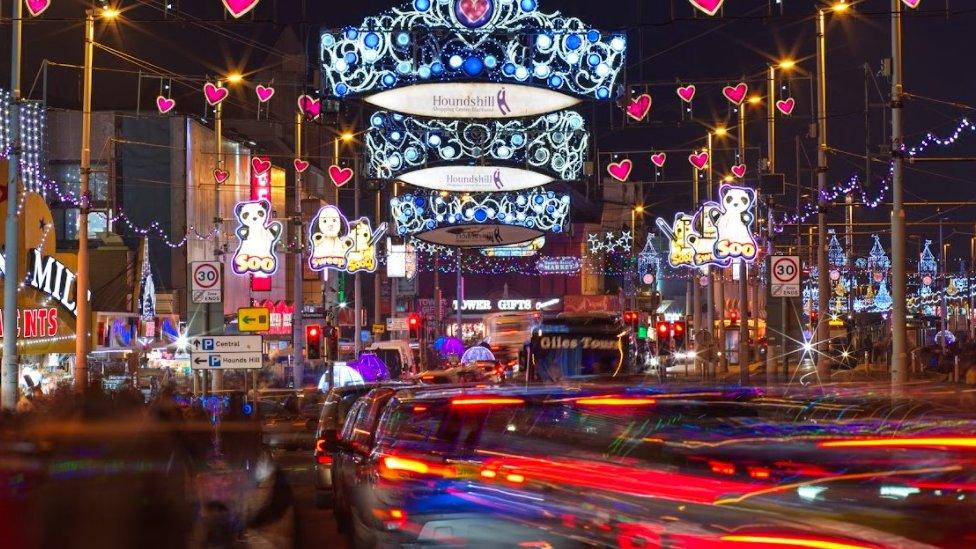 Blackpool's promenade at night