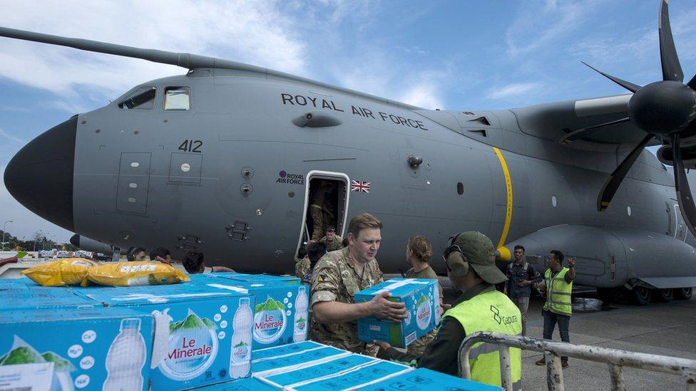 RAF plane delivering supplies to indonesia