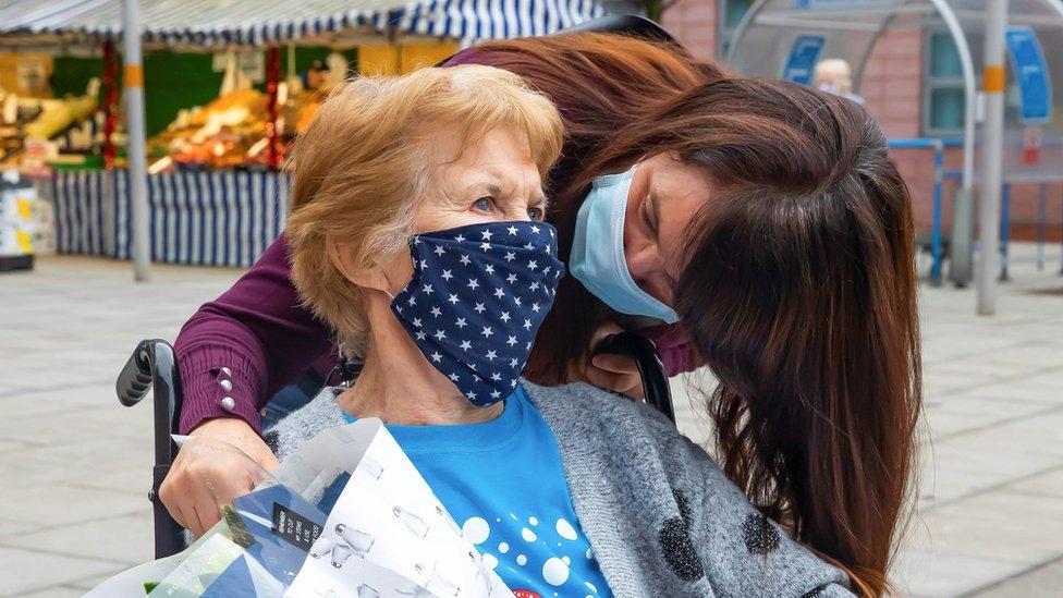 Margaret Keenan, 90, the first patient in the United Kingdom to receive the Pfizer/BioNtech covid-19 vaccine, with daughter Sue, leaving University Hospital, Coventry, Warwickshire,